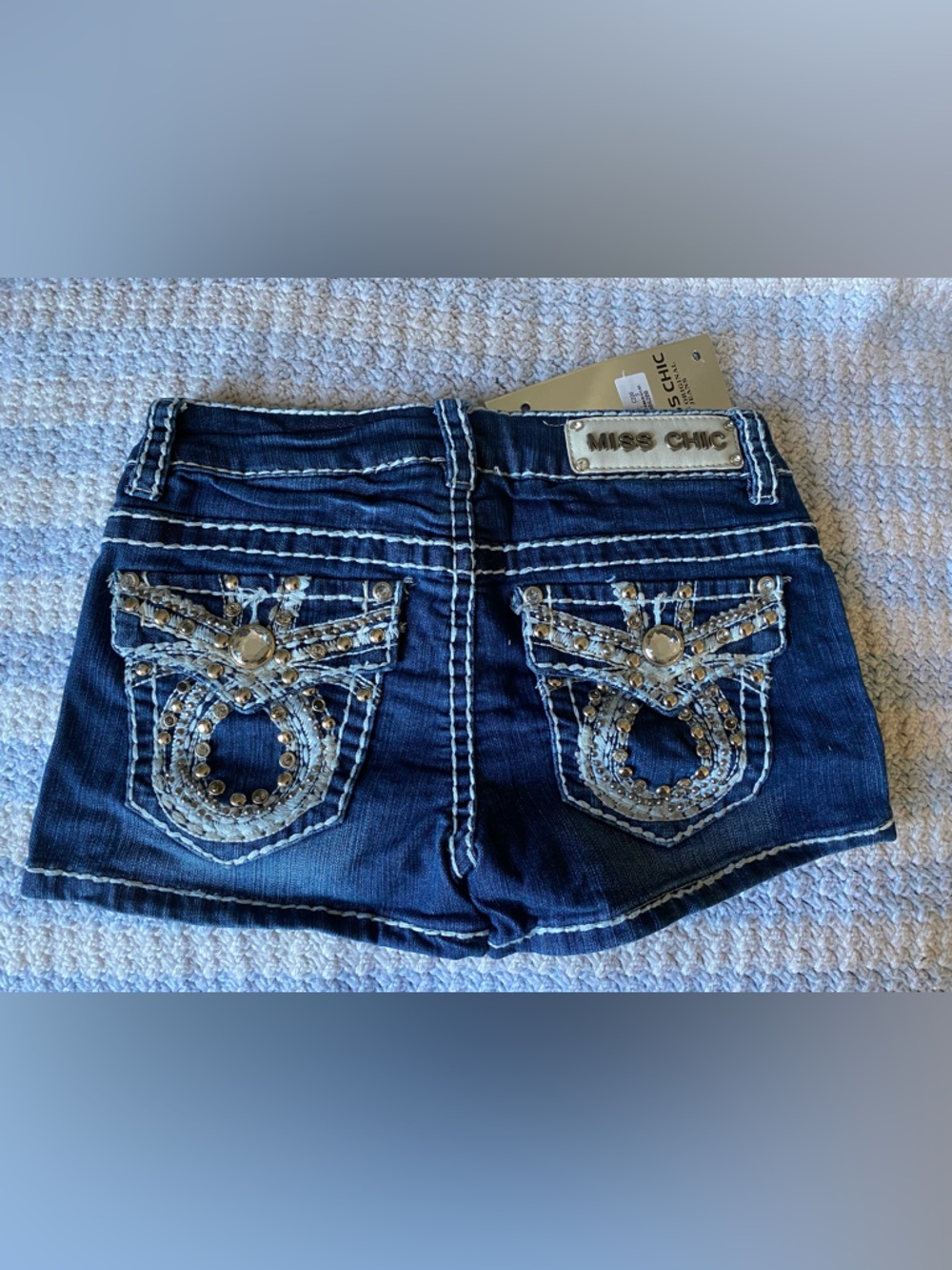 Miss Chic Jeans Western Bling Cowgirl Embellished Denim Shorts Sz S (26”)